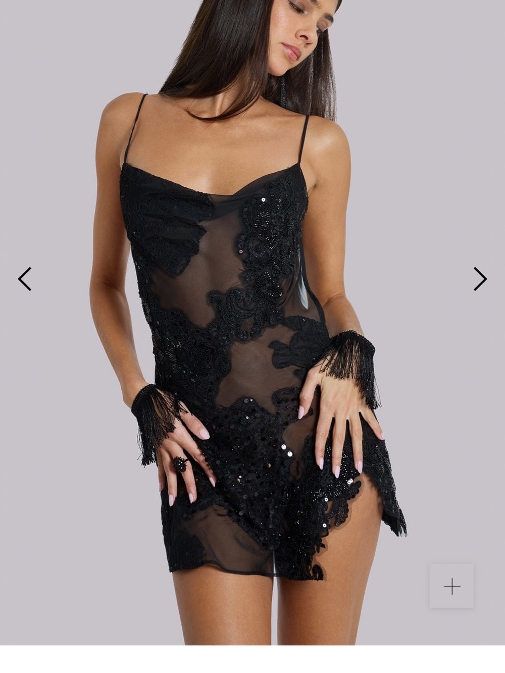 Jaded London Black Sheer Lace & Sequin Chemise Slip